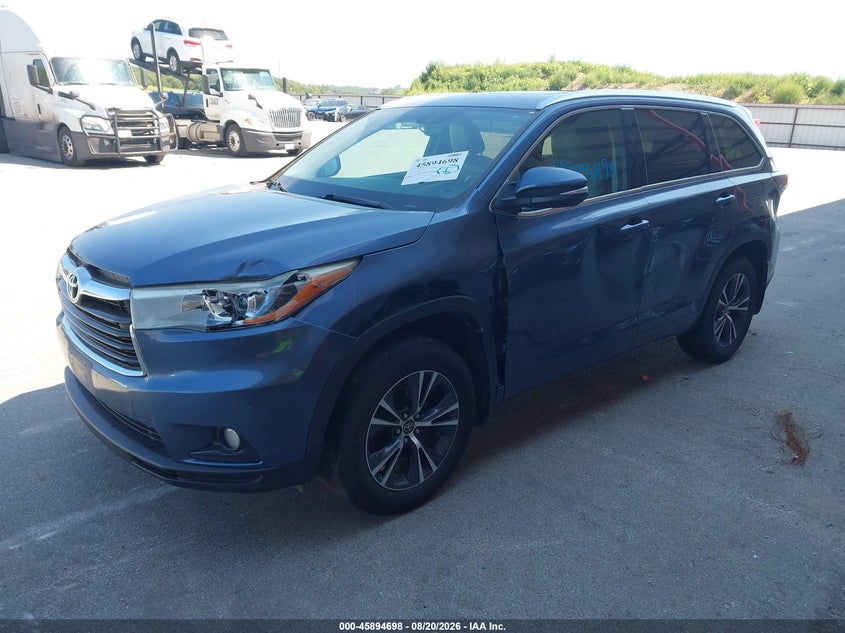 Vin: 5tdjkrfh8gs284727, lot: 46393759, toyota highlander xle v6 20162