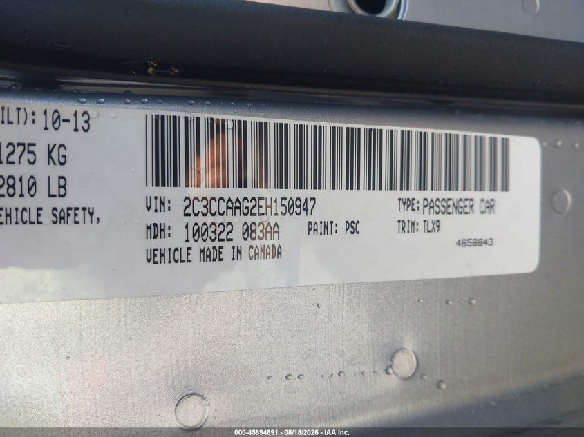 CHRYSLER 300 2014 VIN 2C3CCAAG2EH150947