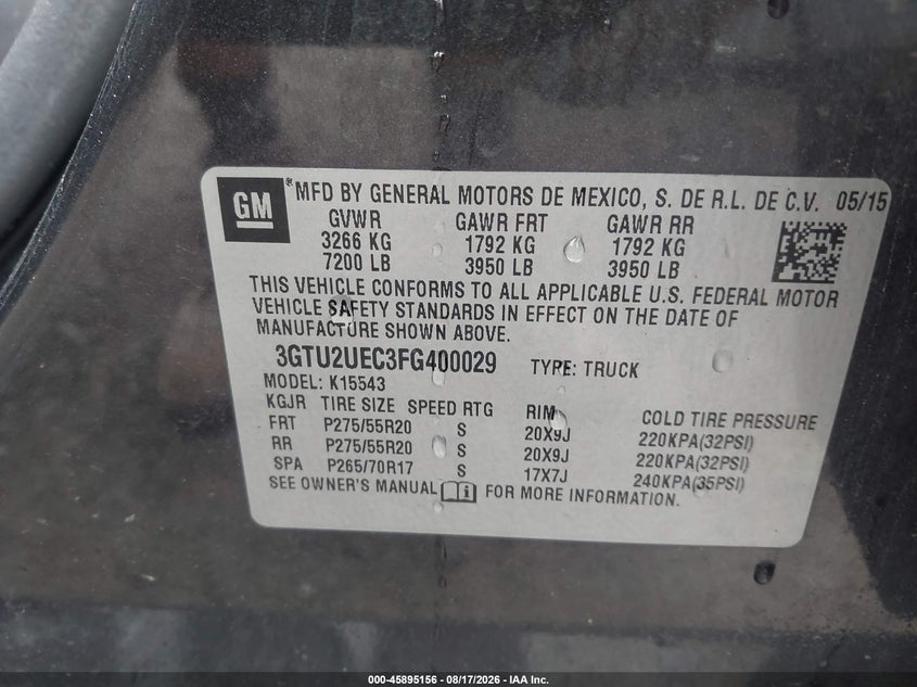 2015 GMC SIERRA PICKUP 5.3L V-8 DI, VVT, 355HP