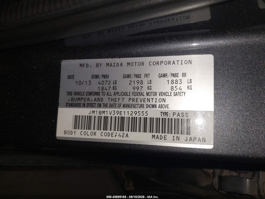 MAZDA MAZDA3 2014 VIN JM1BM1V39E1129555