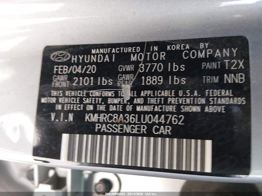 HYUNDAI VENUE 2020 VIN KMHRC8A36LU044762