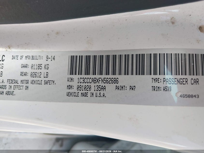 CHRYSLER 200 2015 VIN 1C3CCCABXFN562686