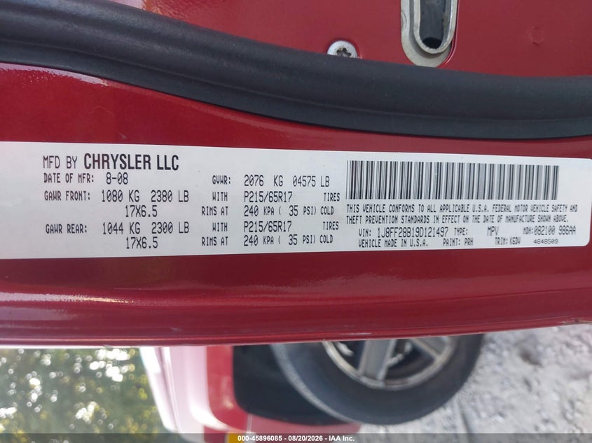 JEEP PATRIOT 2009 VIN 1J8FF28B19D121497