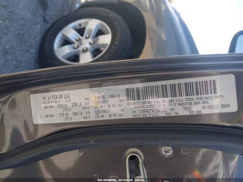 RAM 1500 2015 VIN 1C6RR6GTXFS761591