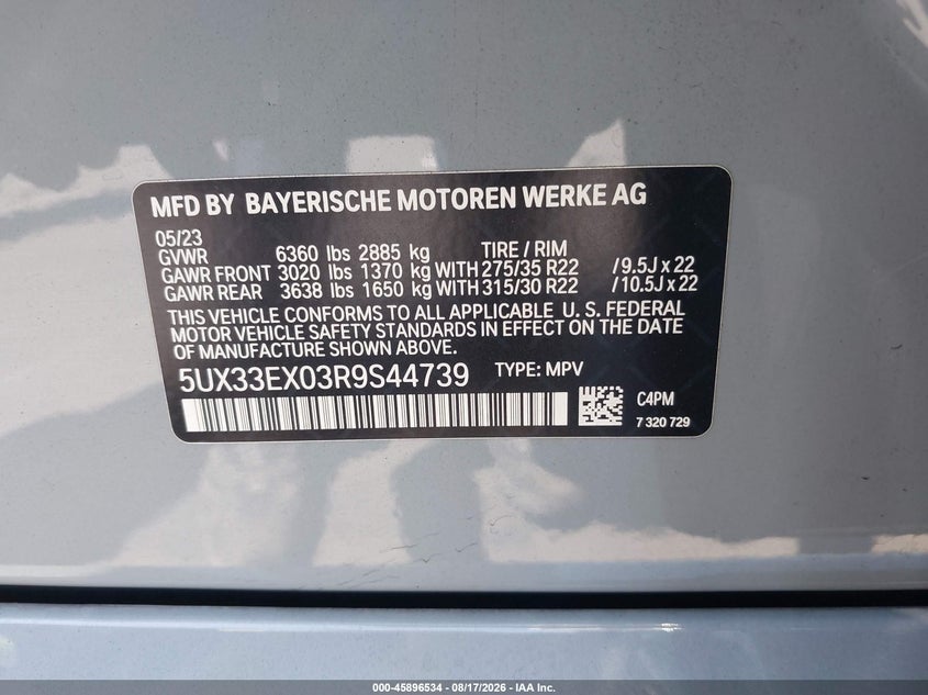 BMW X6 2024 VIN 5UX33EX03R9S44739
