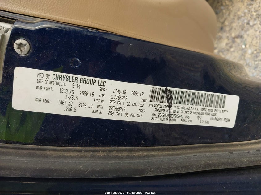 DODGE GRAND CARAVAN 2014 VIN 2C4RDGBG7ER389344