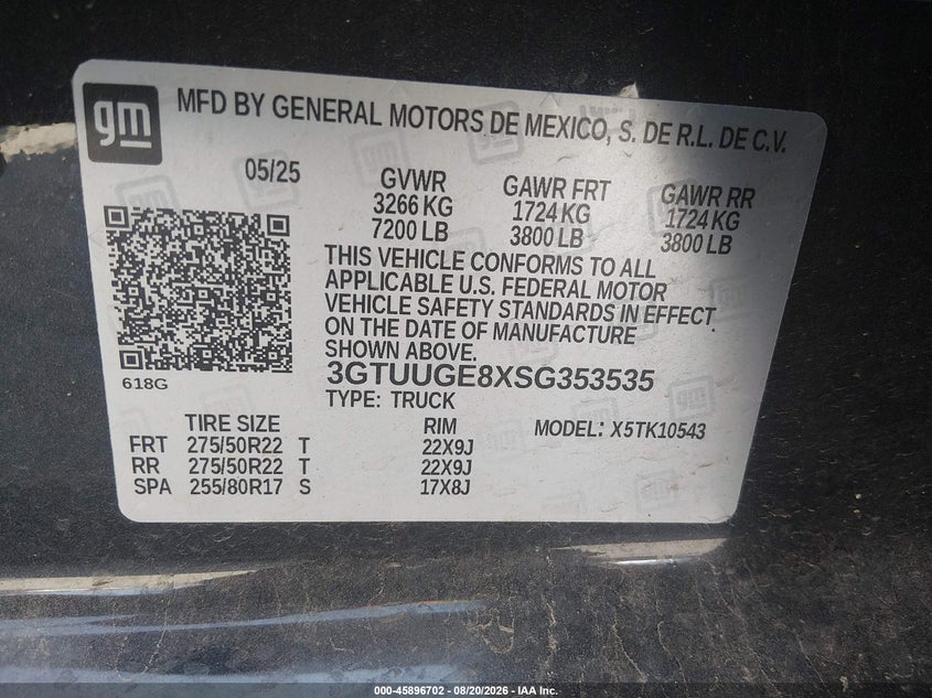 GMC SIERRA 1500 2025 VIN 3GTUUGE8XSG353535