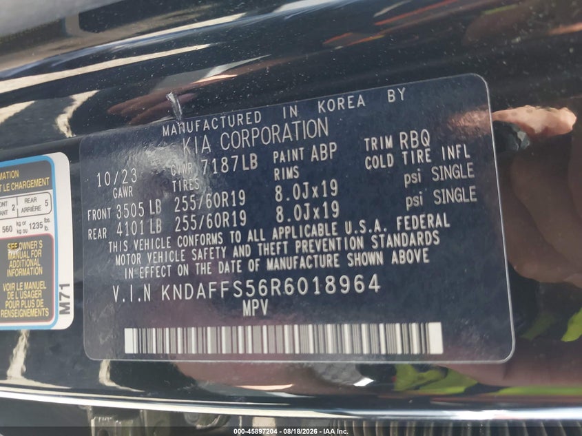 KIA EV9 2024 VIN KNDAFFS56R6018964