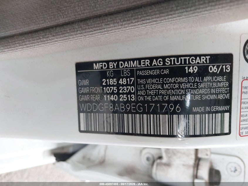 MERCEDES-BENZ C 300 2014 VIN WDDGF8AB9EG171796