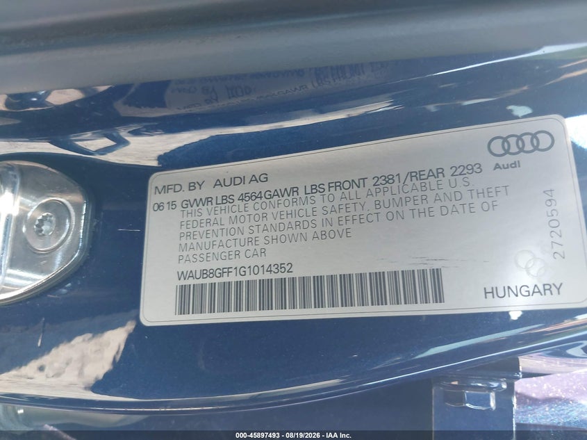 AUDI A3 2016 VIN WAUB8GFF1G1014352