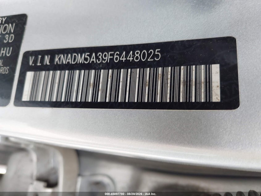 KIA RIO 2015 VIN KNADM5A39F6448025