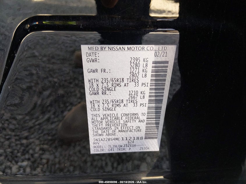 NISSAN MURANO 2021 VIN 5N1AZ2BS4MC112188