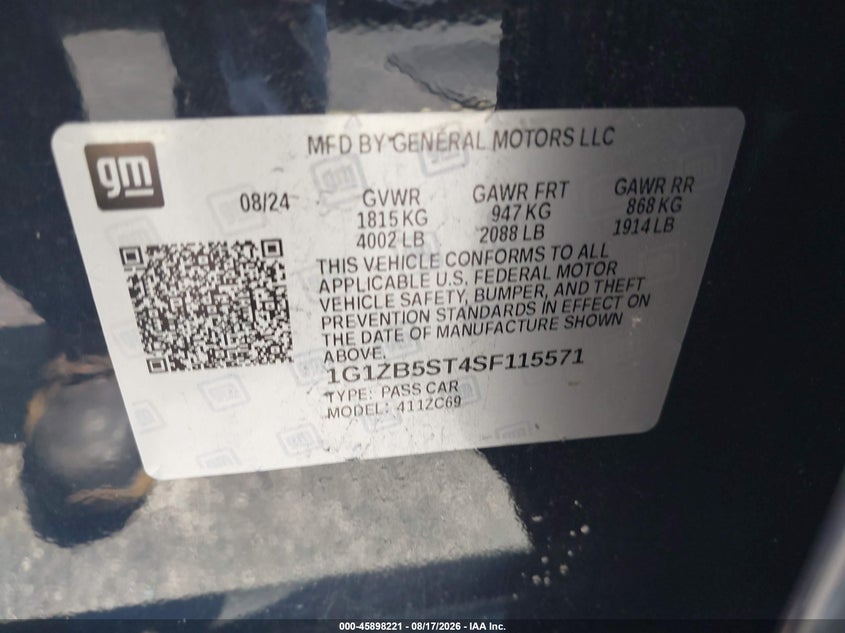 CHEVROLET MALIBU 2025 VIN 1G1ZB5ST4SF115571