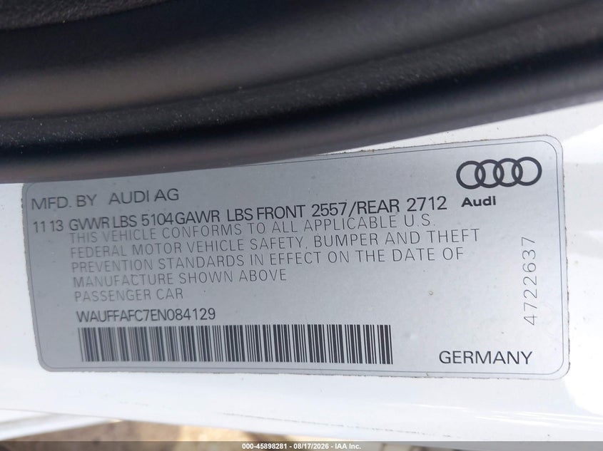 AUDI A6 2014 VIN WAUFFAFC7EN084129