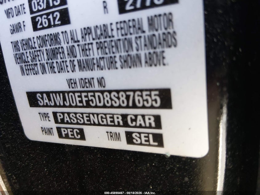 2013 JAGUAR XF SEDAN 3.0L V-6 DI, DOHC, VVT, SUPERCHARGER, 340HP