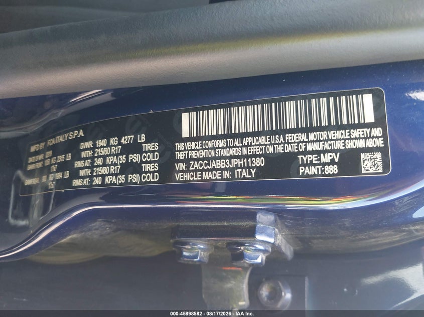 JEEP RENEGADE 2018 VIN ZACCJABB3JPH11380