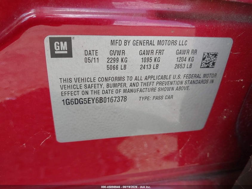 2011 CADILLAC CTS SEDAN 3.0L V-6 DI, DOHC, VVT, 270HP