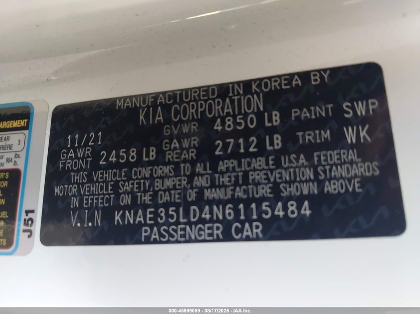 KIA STINGER 2022 VIN KNAE35LD4N6115484
