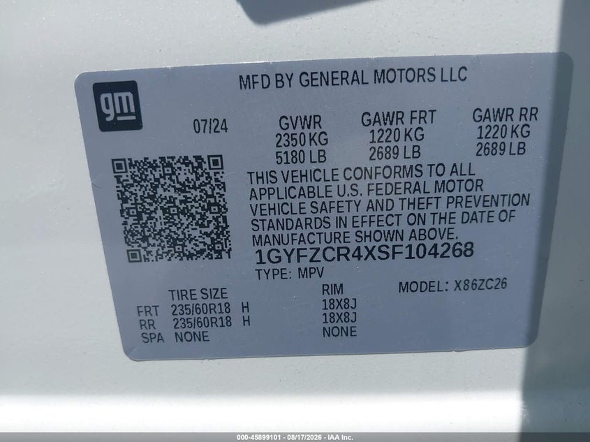 CADILLAC XT4 2025 VIN 1GYFZCR4XSF104268