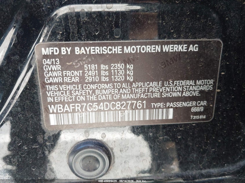 2013 BMW 5ER SEDAN 3.0L I-6 DI, DOHC, VVT, TURBO, 300HP