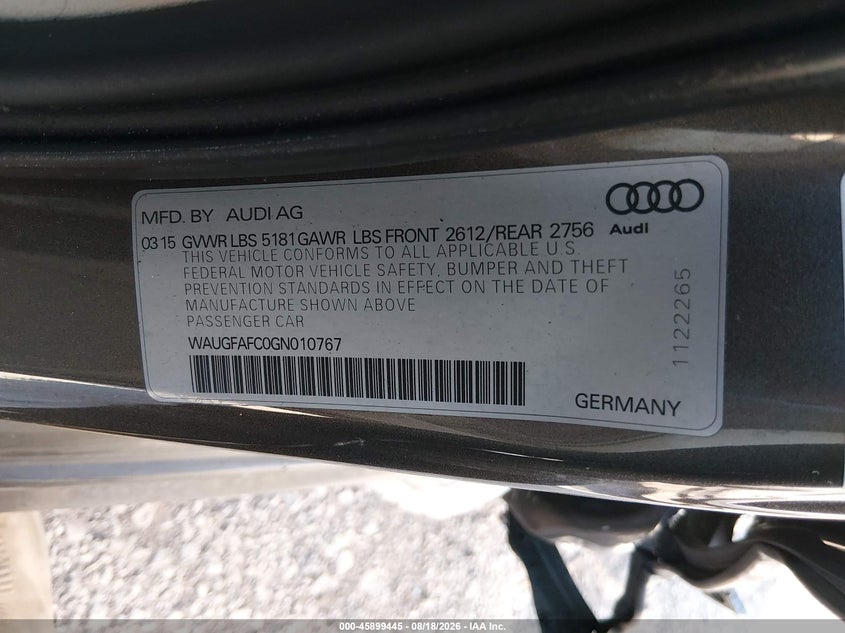 AUDI A6 2016 VIN WAUGFAFC0GN010767