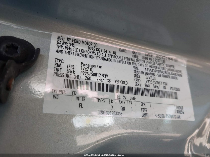 FORD C-MAX HYBRID 2013 VIN 1FADP5BU8DL546369
