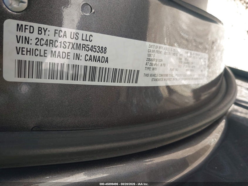 CHRYSLER PACIFICA HYBRID 2021 VIN 2C4RC1S7XMR545388
