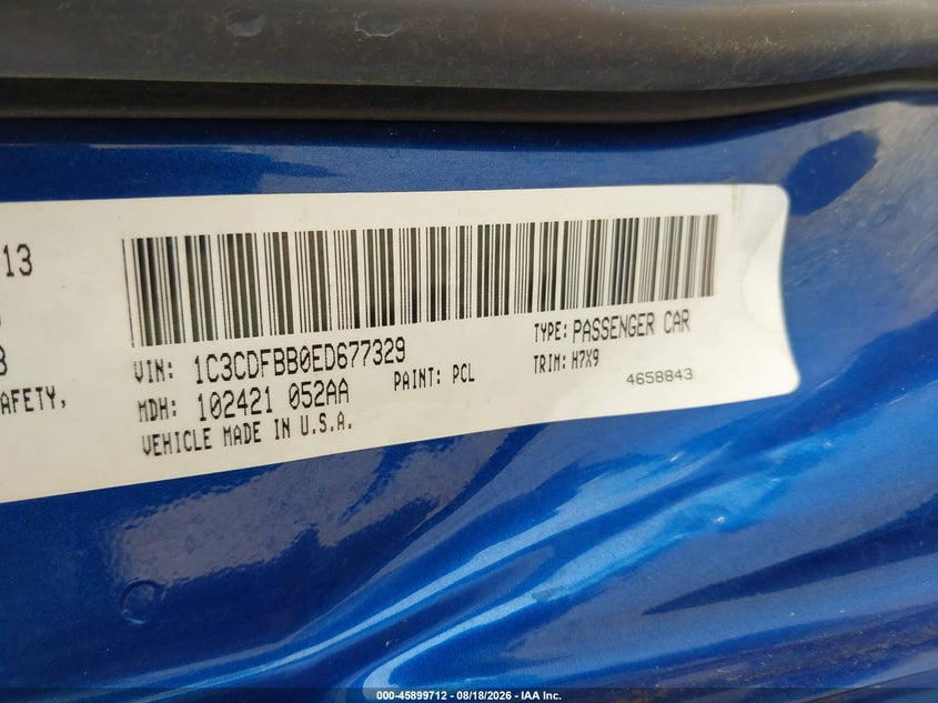DODGE DART 2014 VIN 1C3CDFBB0ED677329