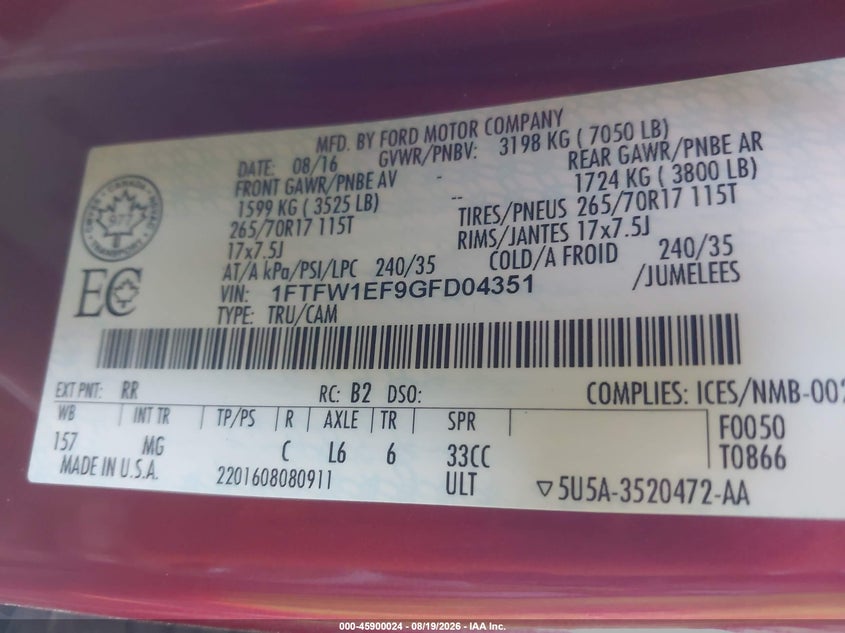 2016 FORD F-150 PICKUP 5.0L V-8 DOHC, VVT, 385HP
