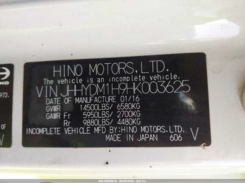 2017 HINO XJC720/XFC720 auction photo 8