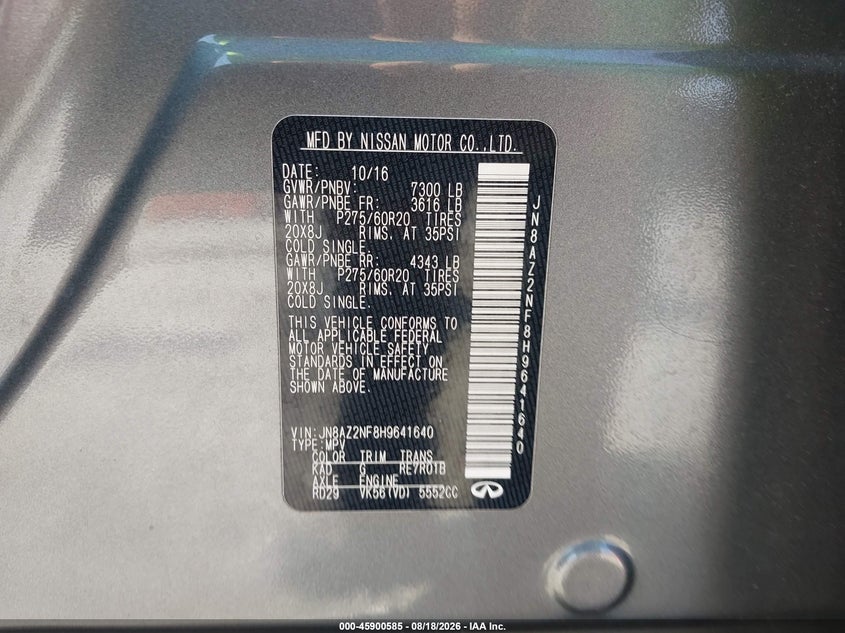 INFINITI QX80 2017 VIN JN8AZ2NF8H9641640