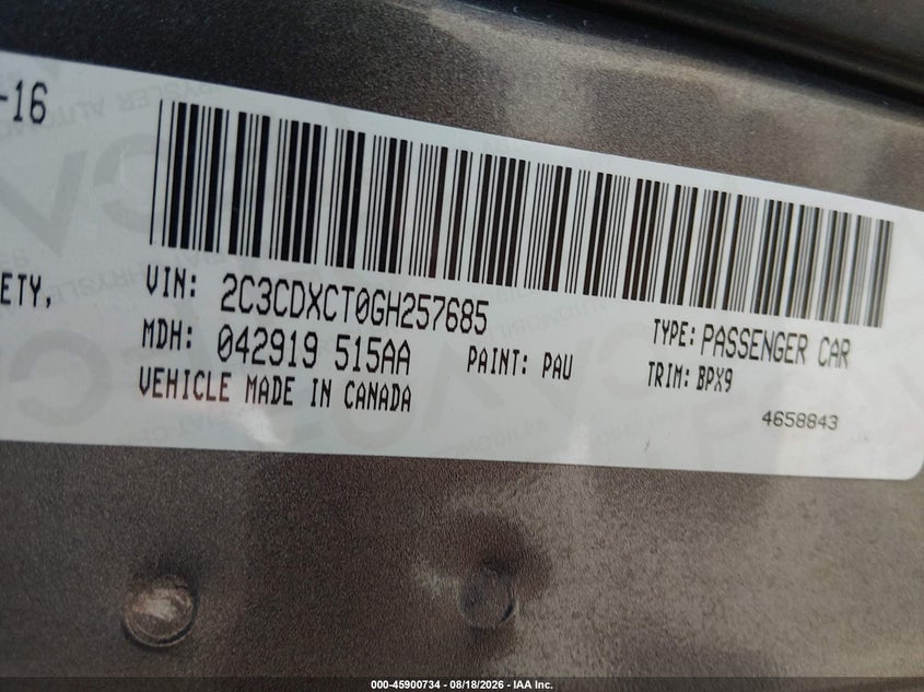 DODGE CHARGER 2016 VIN 2C3CDXCT0GH257685