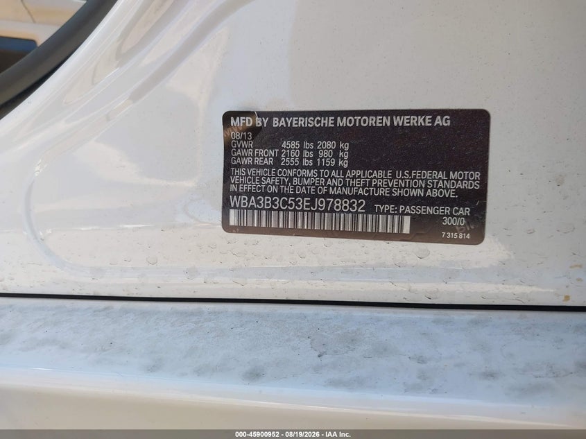 2014 BMW 3ER SEDAN 2.0L I-4 DI, DOHC, VVT, TURBO, 240HP