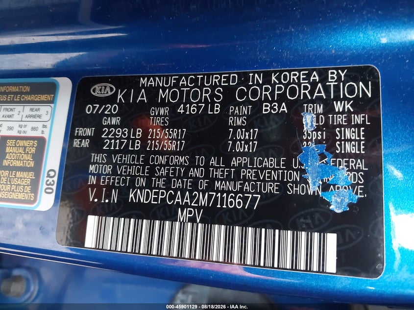 KIA SELTOS 2021 VIN KNDEPCAA2M7116677