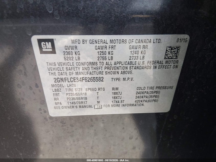 2015 CHEVROLET EQUINOX SPORT UTILITY VEHICLE 3.6L V-6 DI, DOHC, VVT, REGULAR , 301HP