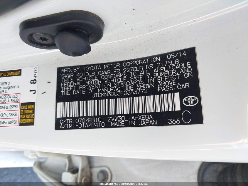 2014 TOYOTA PRIUS HATCHBACK 1.8L I-4 DOHC, VVT, 98HP