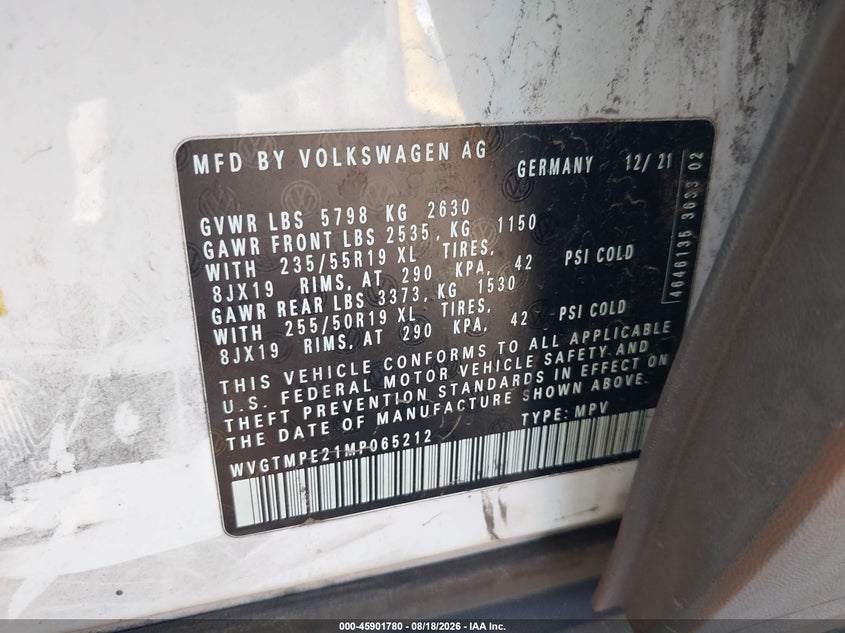 VOLKSWAGEN ID.4 2021 VIN WVGTMPE21MP065212