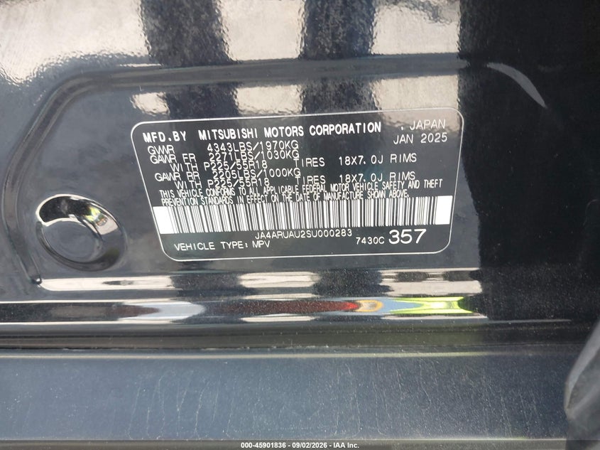 MITSUBISHI OUTLANDER SPORT 2025 VIN JA4ARUAU2SU000283