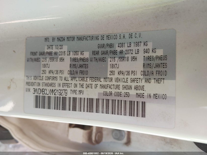 MAZDA CX-30 2021 VIN 3MVDMBCLXMM219279