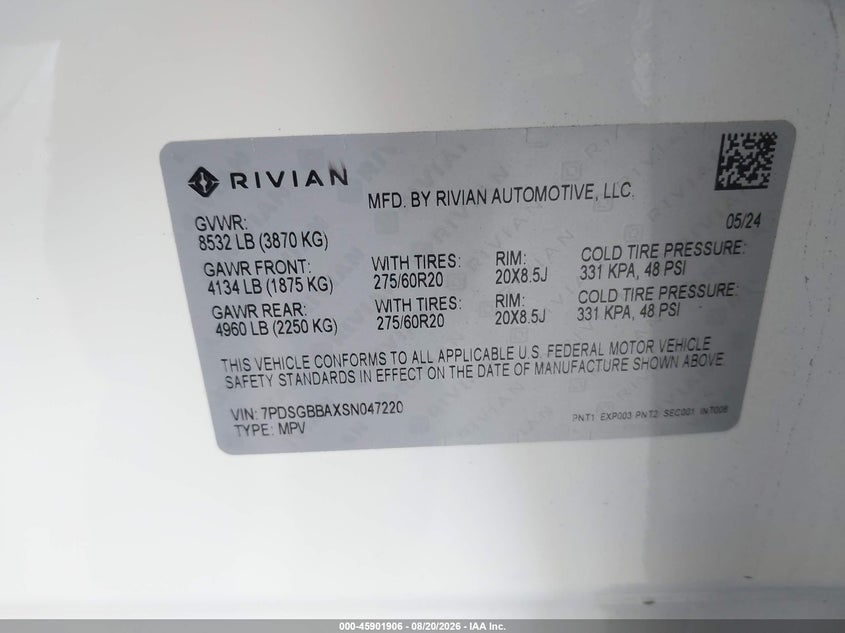 2025 RIVIAN R1S SPORT UTILITY VEHICLE ELECTRIC