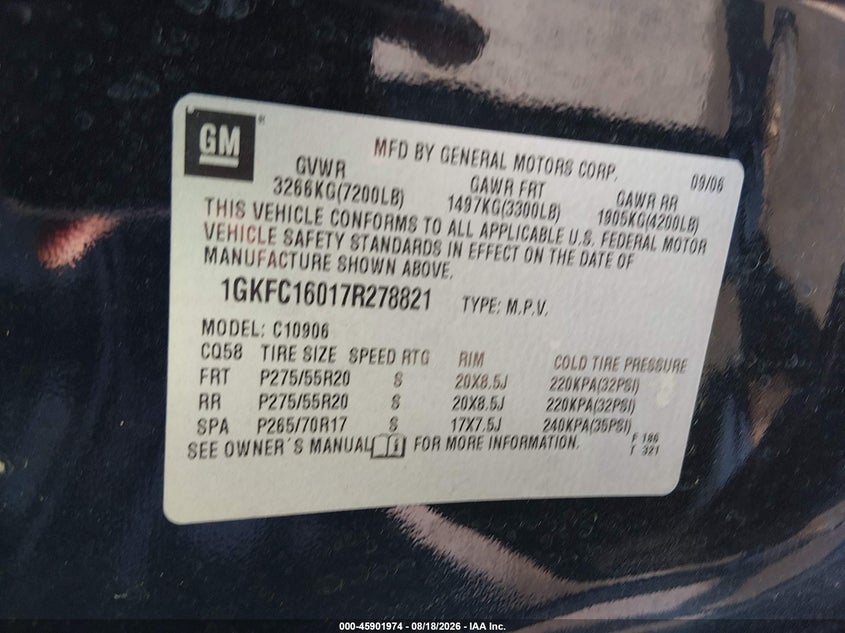 GMC YUKON XL 2007 VIN 1GKFC16017R278821