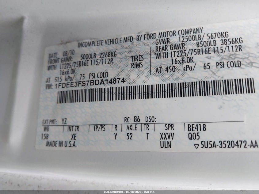 2011 FORD E-350 CUTAWAY auction photo 8