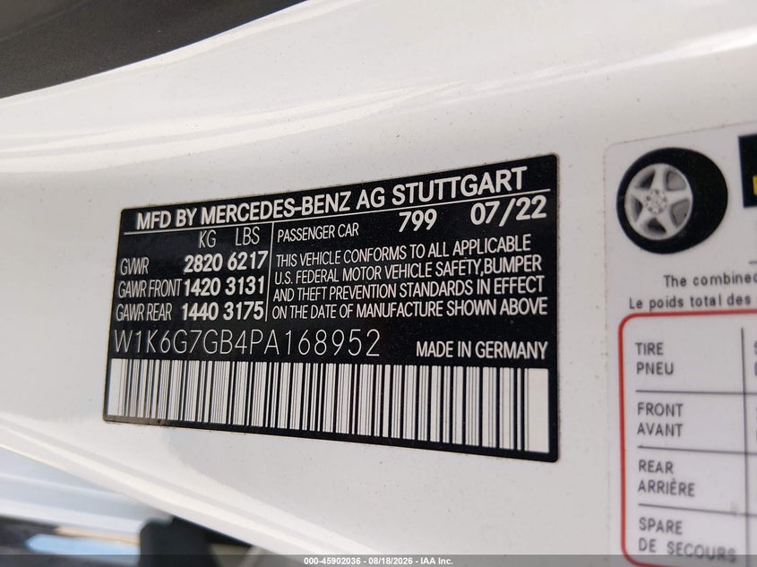MERCEDES-BENZ S 580 2023 VIN W1K6G7GB4PA168952