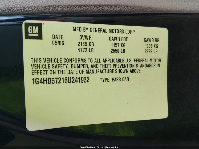 2006 BUICK LUCERNE SEDAN 3.8L V-6 197HP