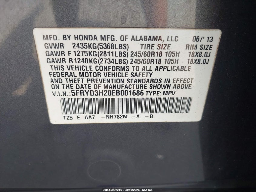 ACURA MDX 2014 VIN 5FRYD3H20EB001686