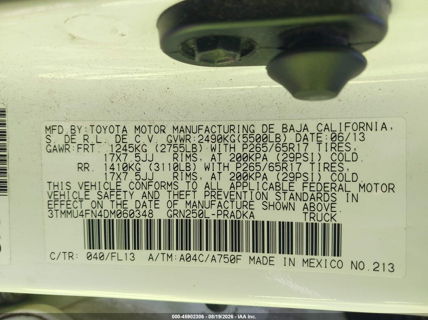 TOYOTA TACOMA 2013 VIN 3TMMU4FN4DM060348