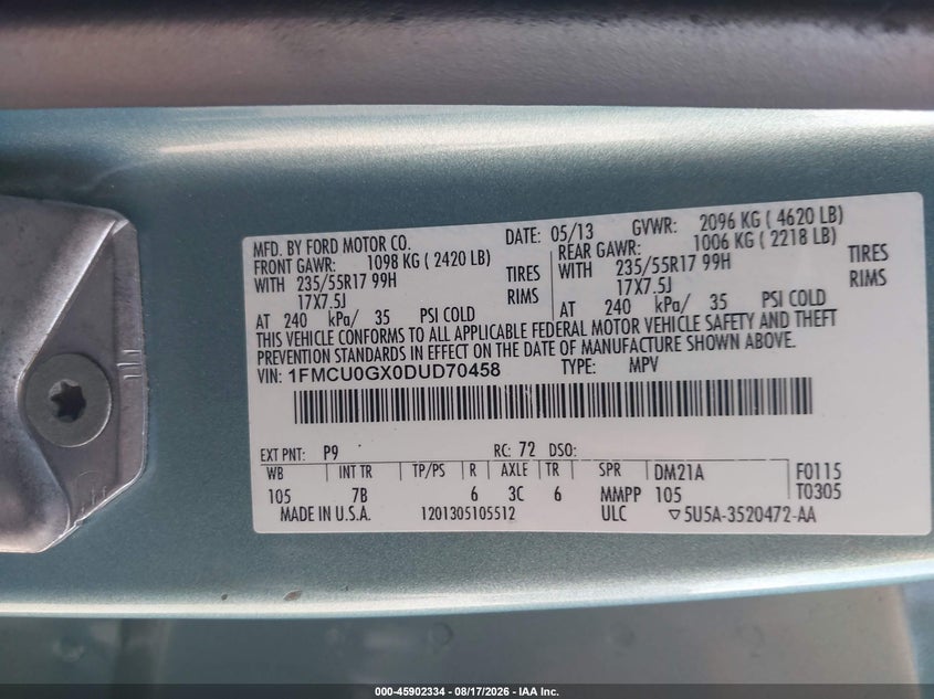 2013 FORD ESCAPE SPORT UTILITY VEHICLE 1.6L I-4 DI, DOHC, VVT, TURBO, 173HP