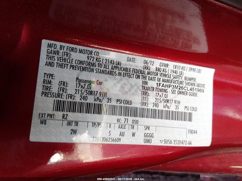 2012 FORD FOCUS HATCHBACK 2.0L I-4 DI, DOHC, VVT, 159HP