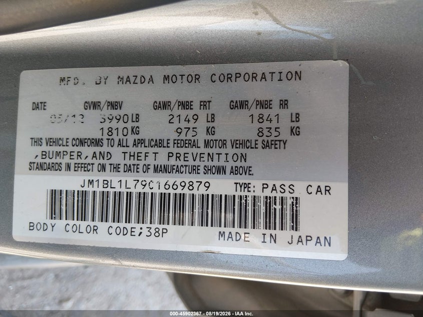 MAZDA MAZDA3 2012 VIN JM1BL1L79C1669879