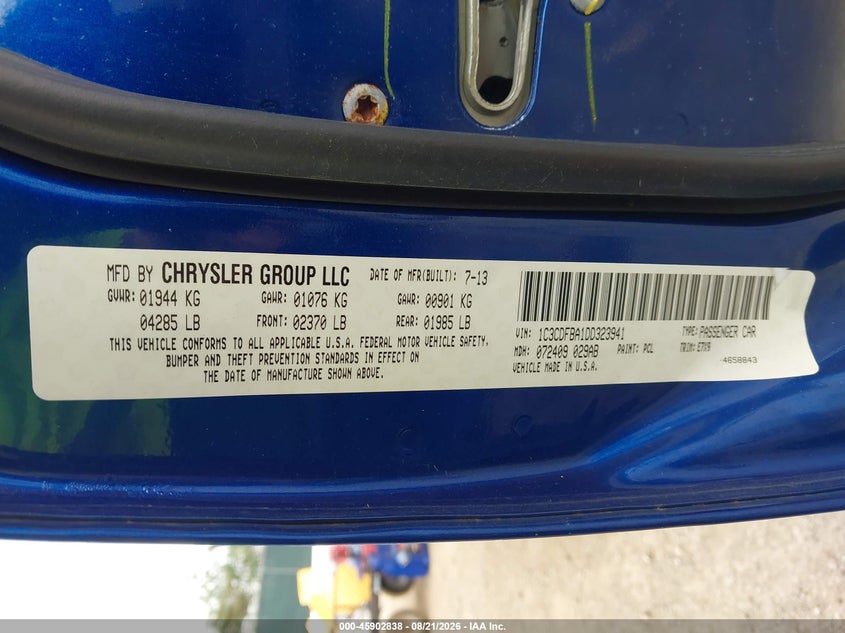 DODGE DART 2013 VIN 1C3CDFBA1DD323941